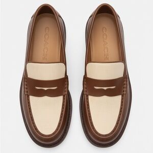Coach Men's Tan and Cream Slip-On Loafers